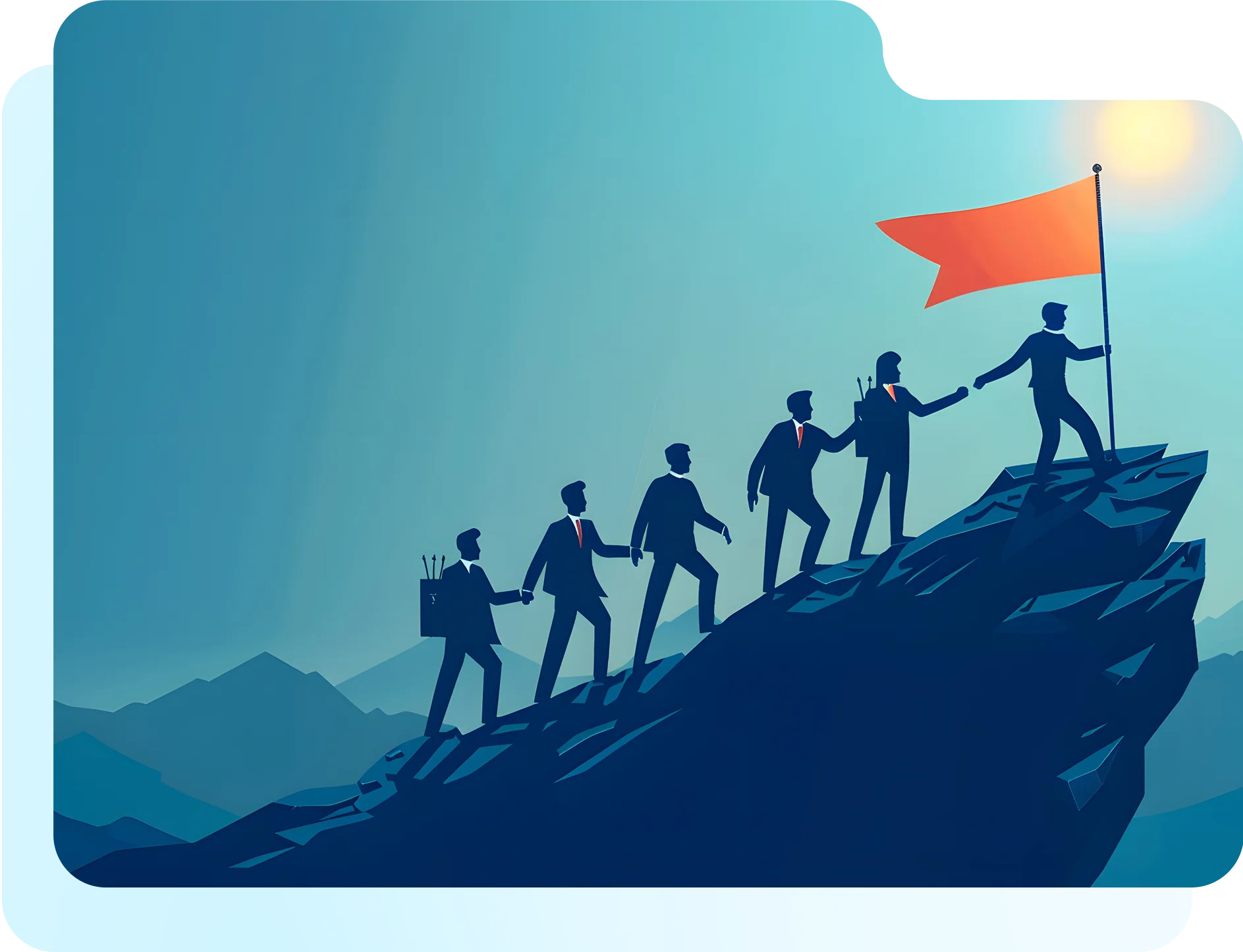 A team helping one another climb toward a shared goal