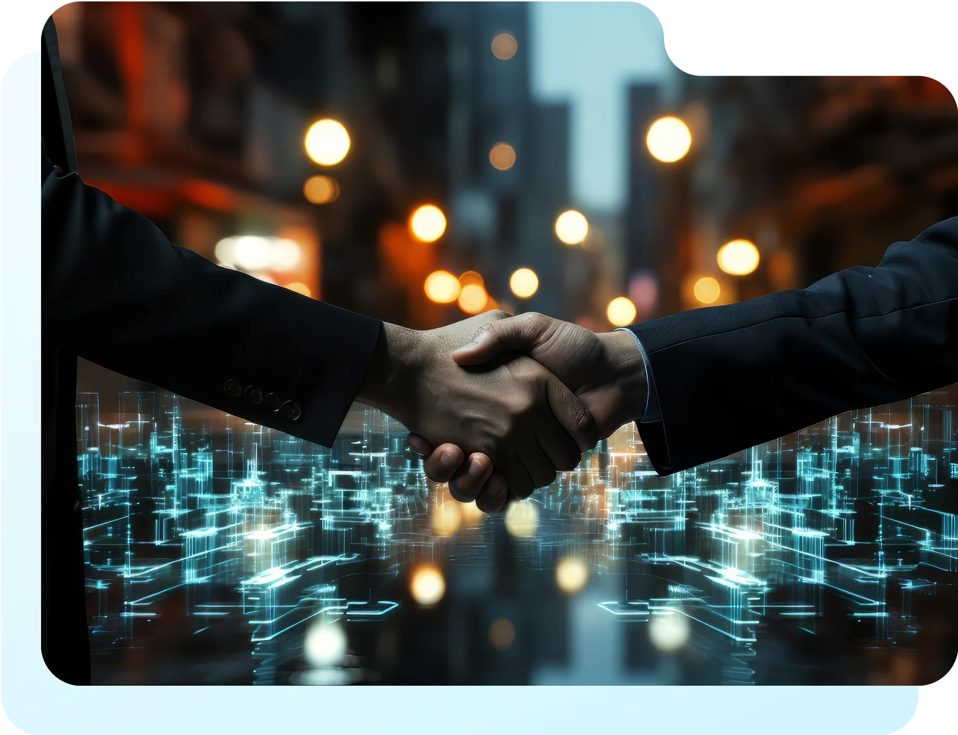 A handshake connecting people and technology